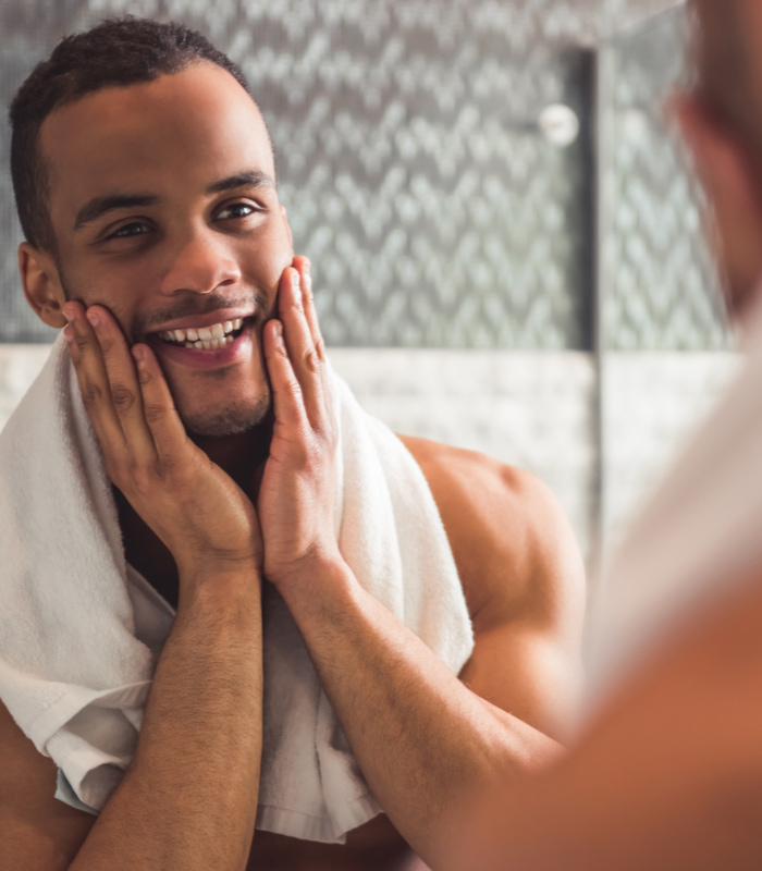 man happy with his skin