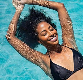 High angle of black women relaxing in the water