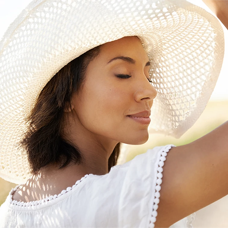 Middle-aged brunette woman with smooth skin