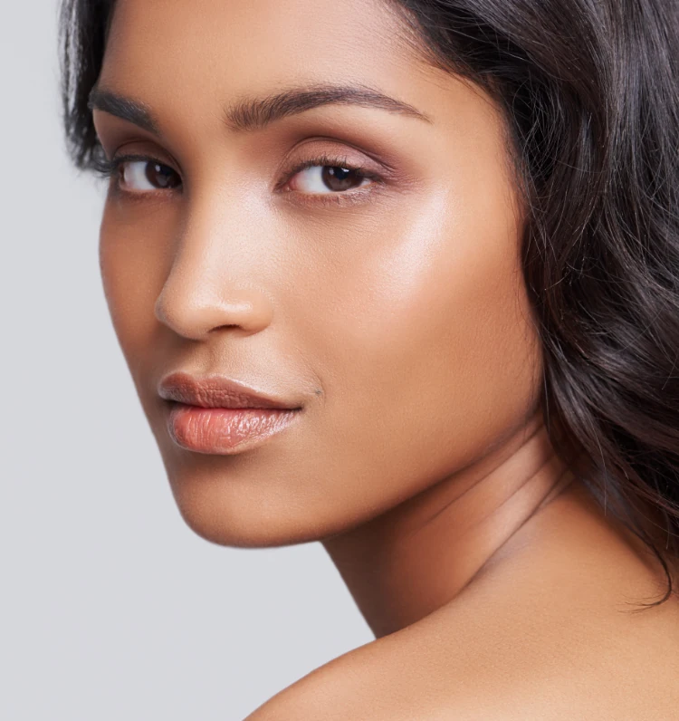 close up of woman with flawless skin